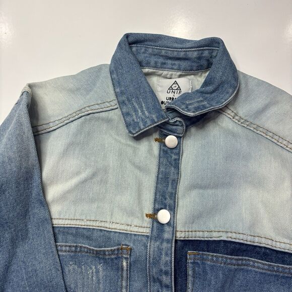 NWT UNIF x Urban OutfittersPatchwork Distressed Denim Jean Jacket Size Small - Picture 2 of 9